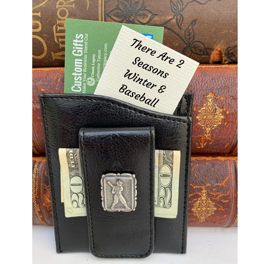 Money Clip, Baseball Player, Black Faux Leather