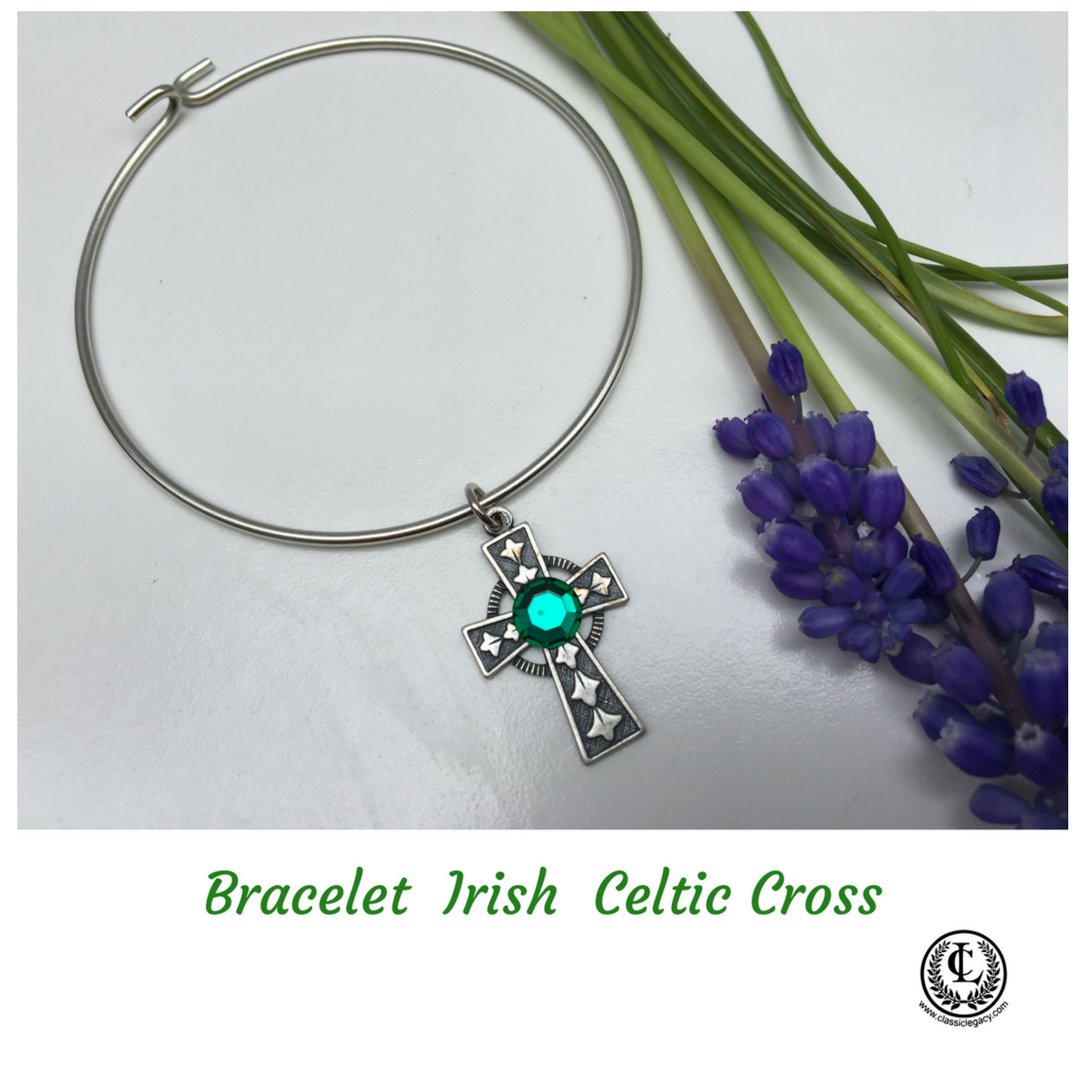 Irish Bracelet Celtic Cross Emerald Crystal Irish Jewelry