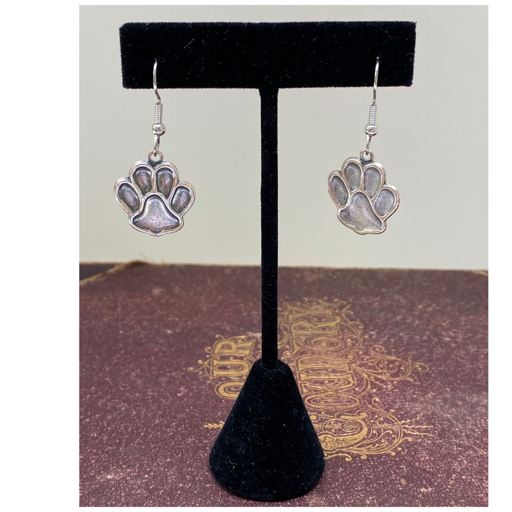 Silver Tiger Paw Earrings, French Ear Wire | Gift for Her | Tiger Football Fan