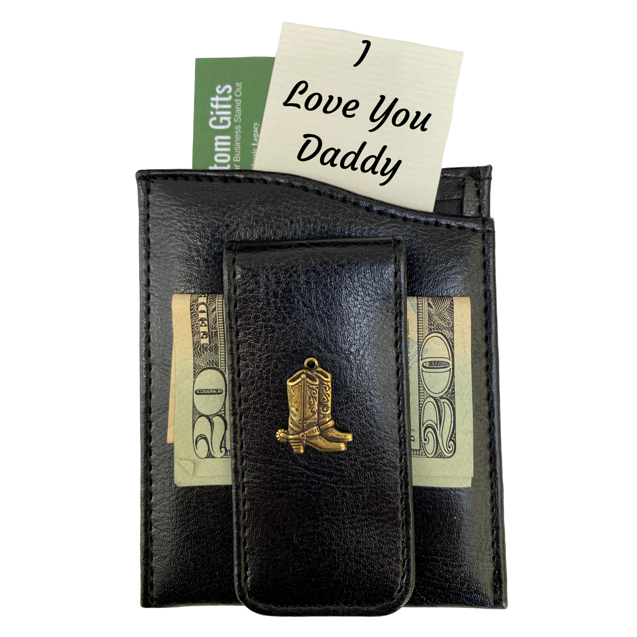 Money Clip, Cowboy Boots, Black Faux Leather, Gift for Him