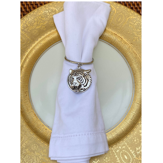 Tiger Napkin Ring Set of 4, Silver Tiger Head | Tiger Gift for Her