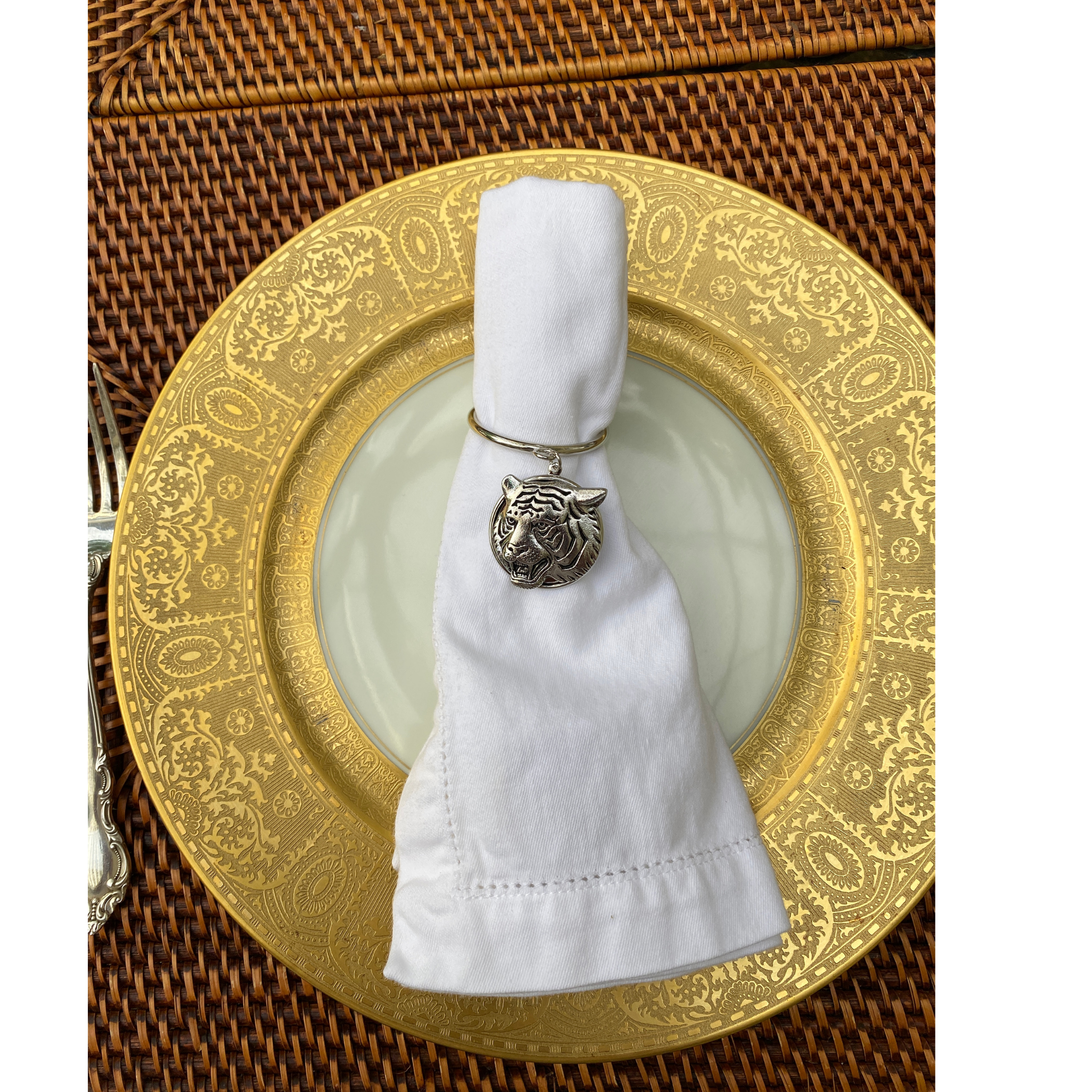 Tiger Napkin Ring Set of 4, Silver Tiger Head | Tiger Gift for Her