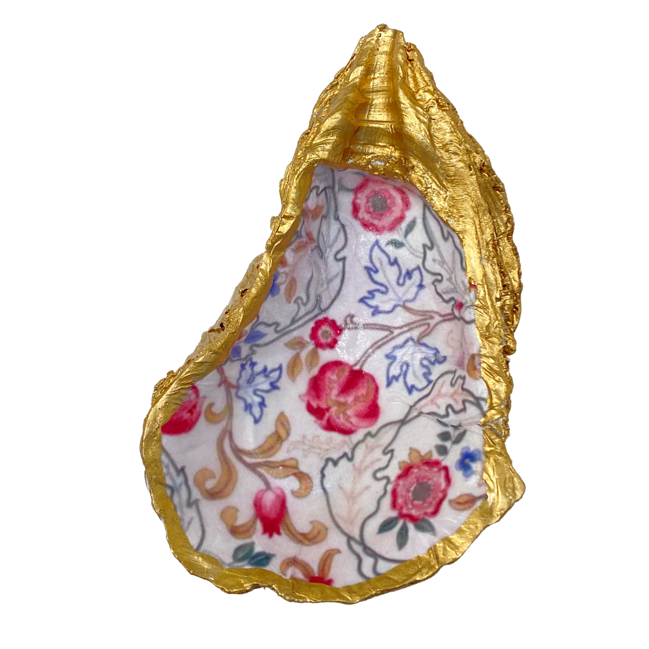 Oyster Shell Art, William Morris Design,  White with Colorful Flowers