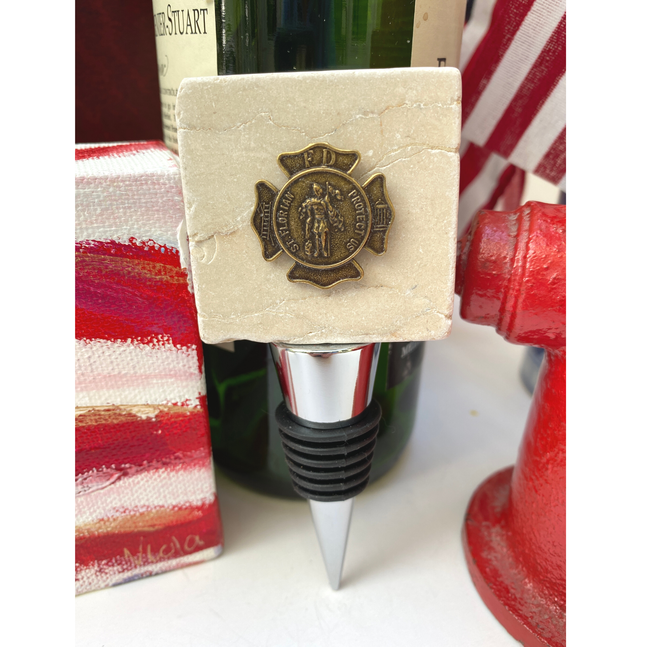 Firefighter Marble Bottle Stopper