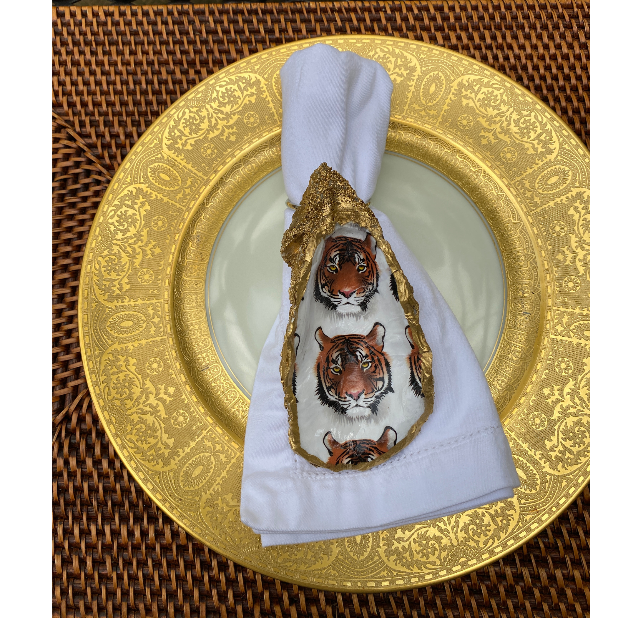 Tiger Head Napkin Ring,  Shell Dish, Sold Individually | Gift for Tiger Fan
