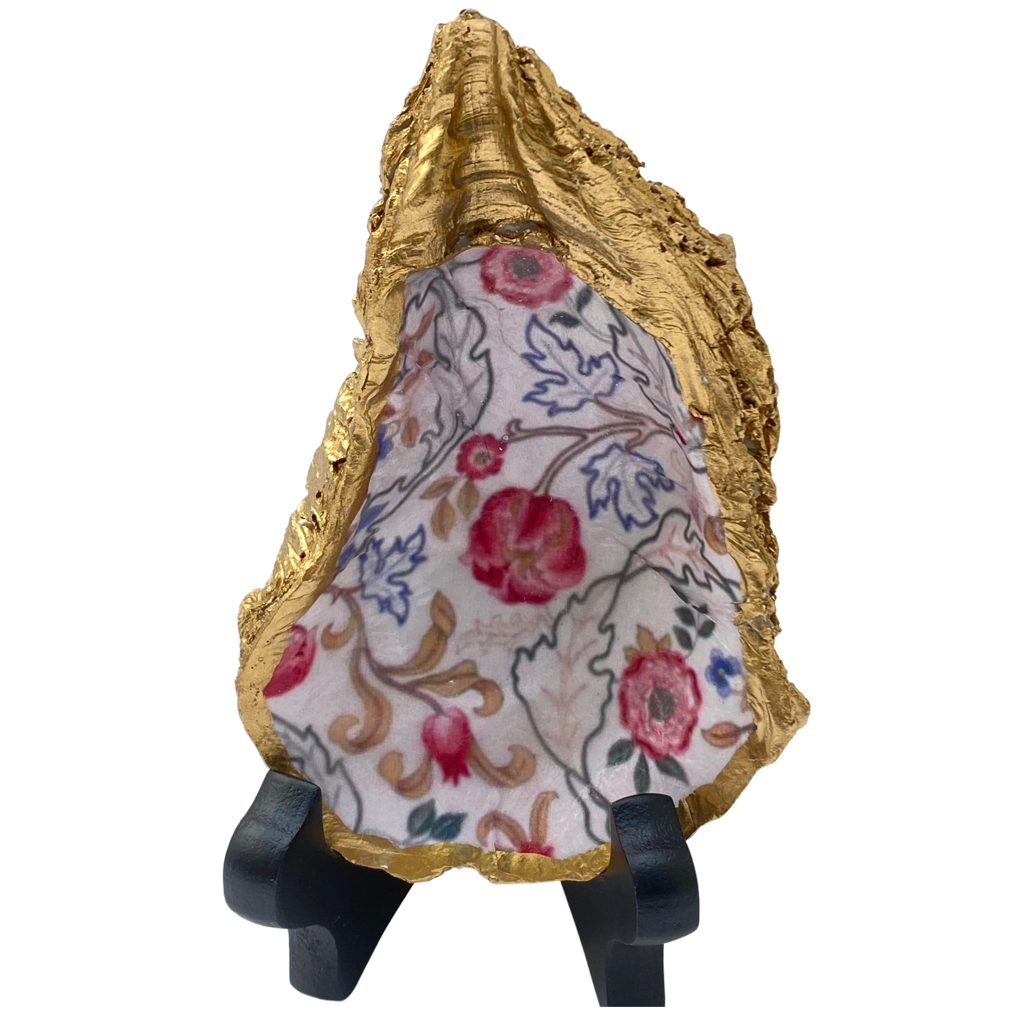 Oyster Shell Art, William Morris Design,  White with Colorful Flowers