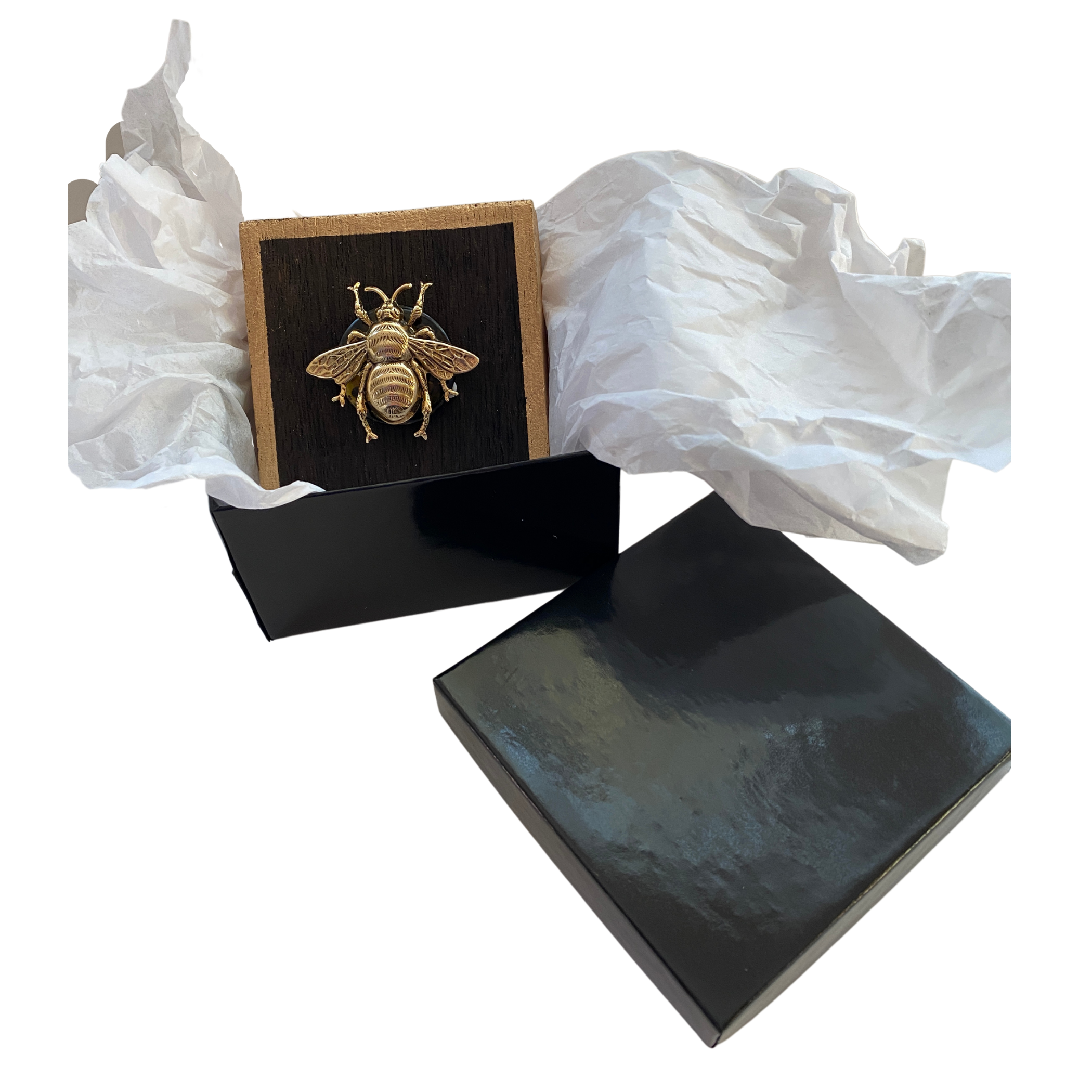 Gold Bee, Wooden Art, Bourbon Barrel Wood, Carved Jade