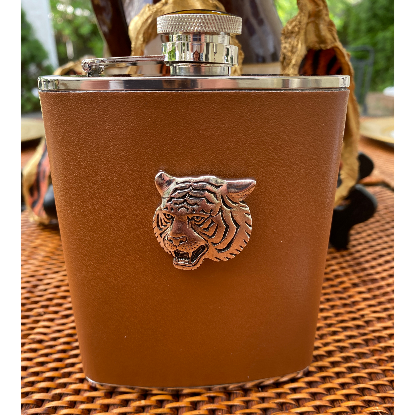 Tiger Flask, Brown Leather