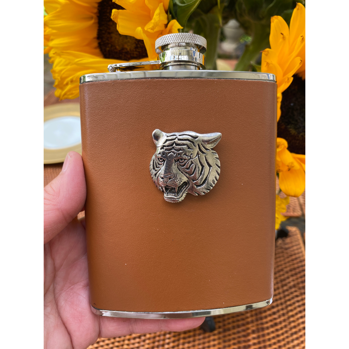 Tiger Flask, Brown Leather