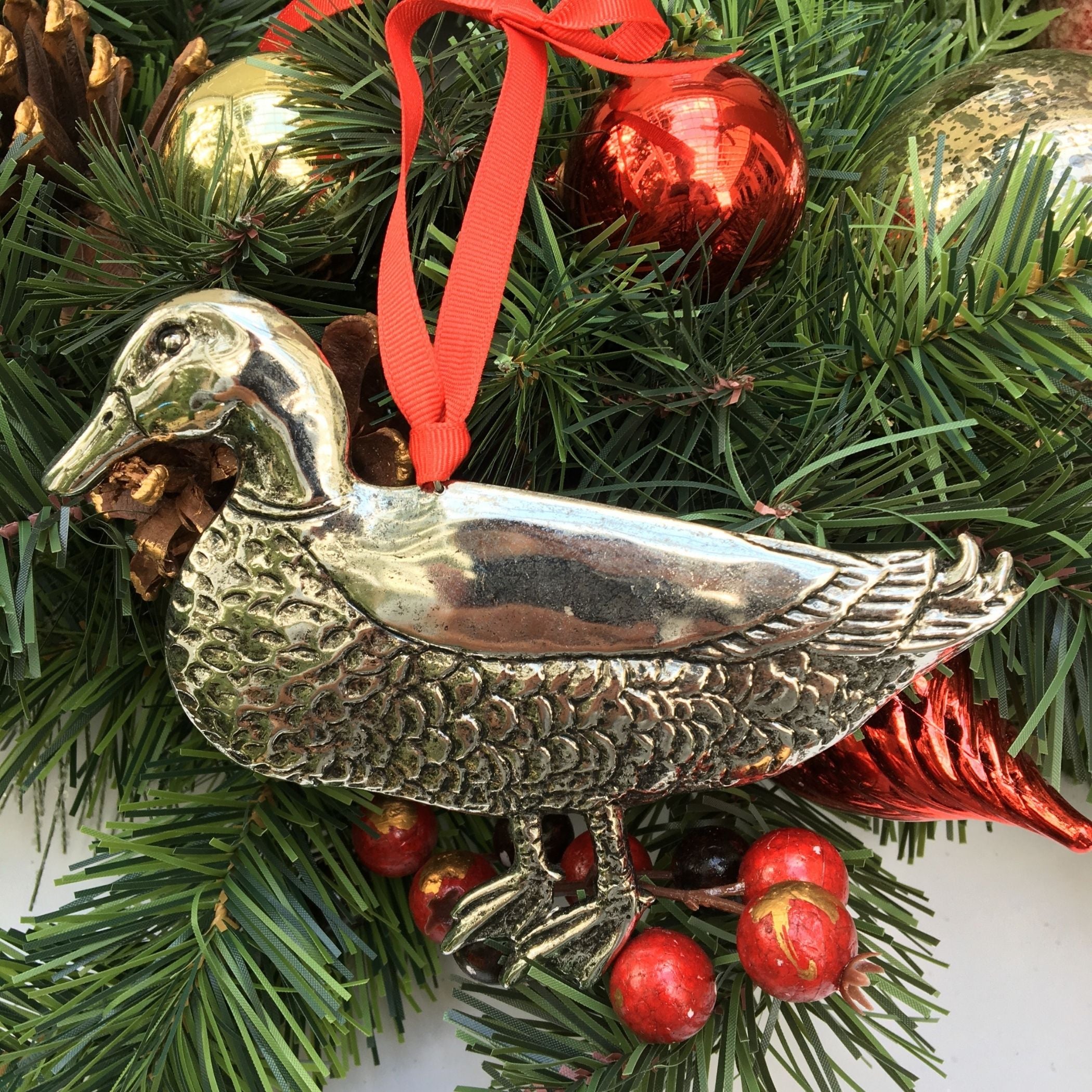 Silver Duck Christmas Ornament, Duck Hunter Gift, Handmade Christmas Ornament