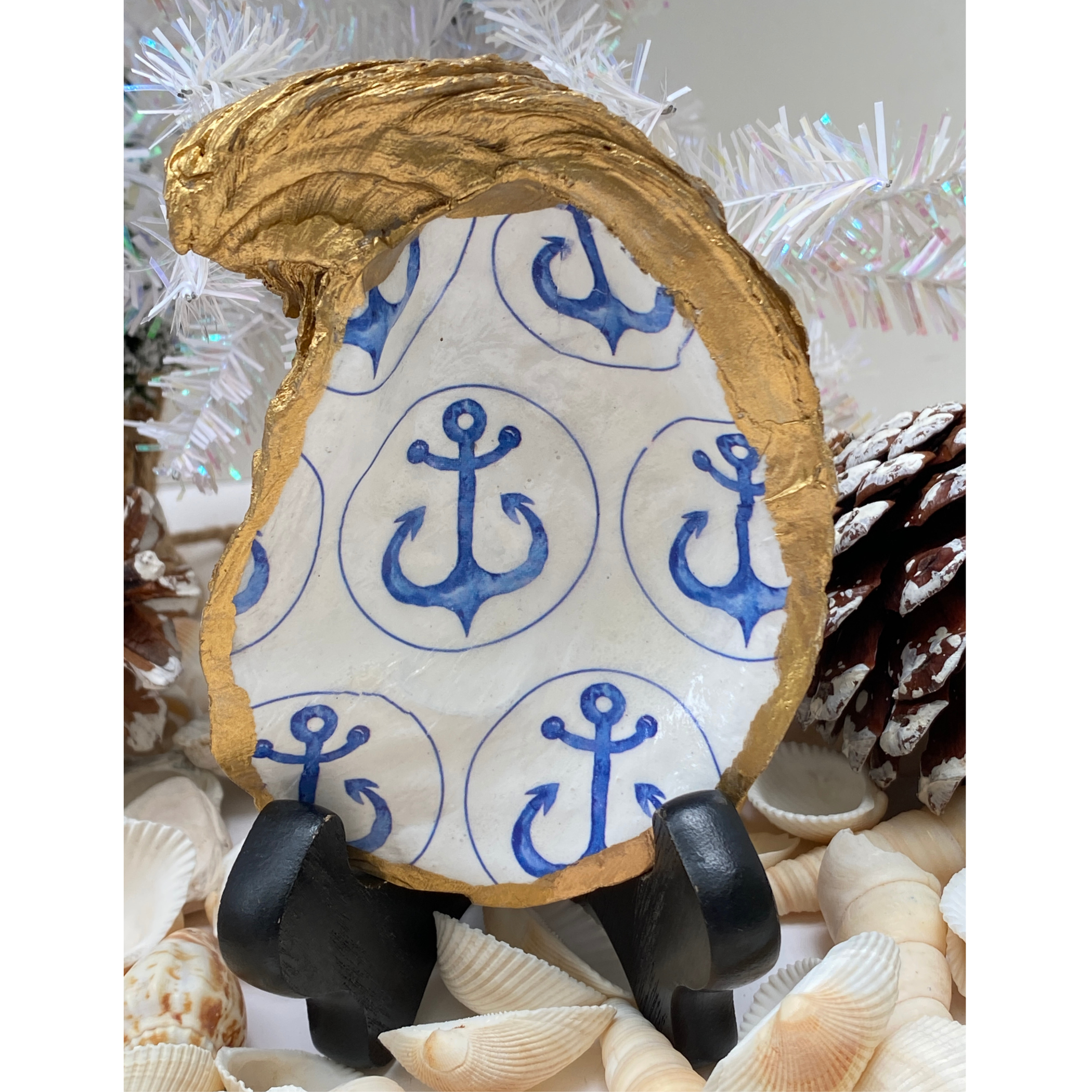 Oyster Shell Art,  Blue Anchor