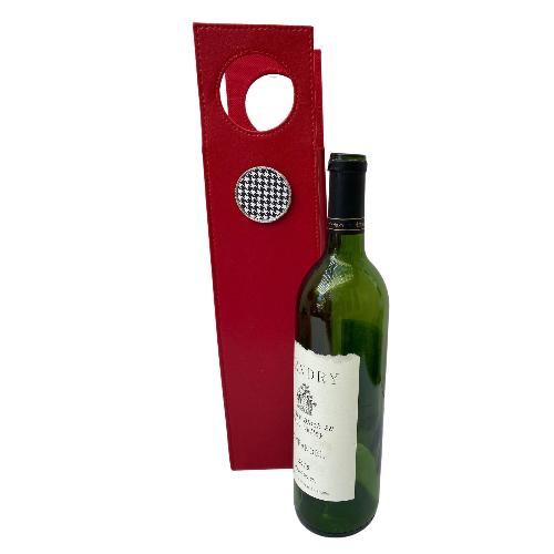 Red Beverage Carrier with Houndstooth Medallion, Hostess Gift