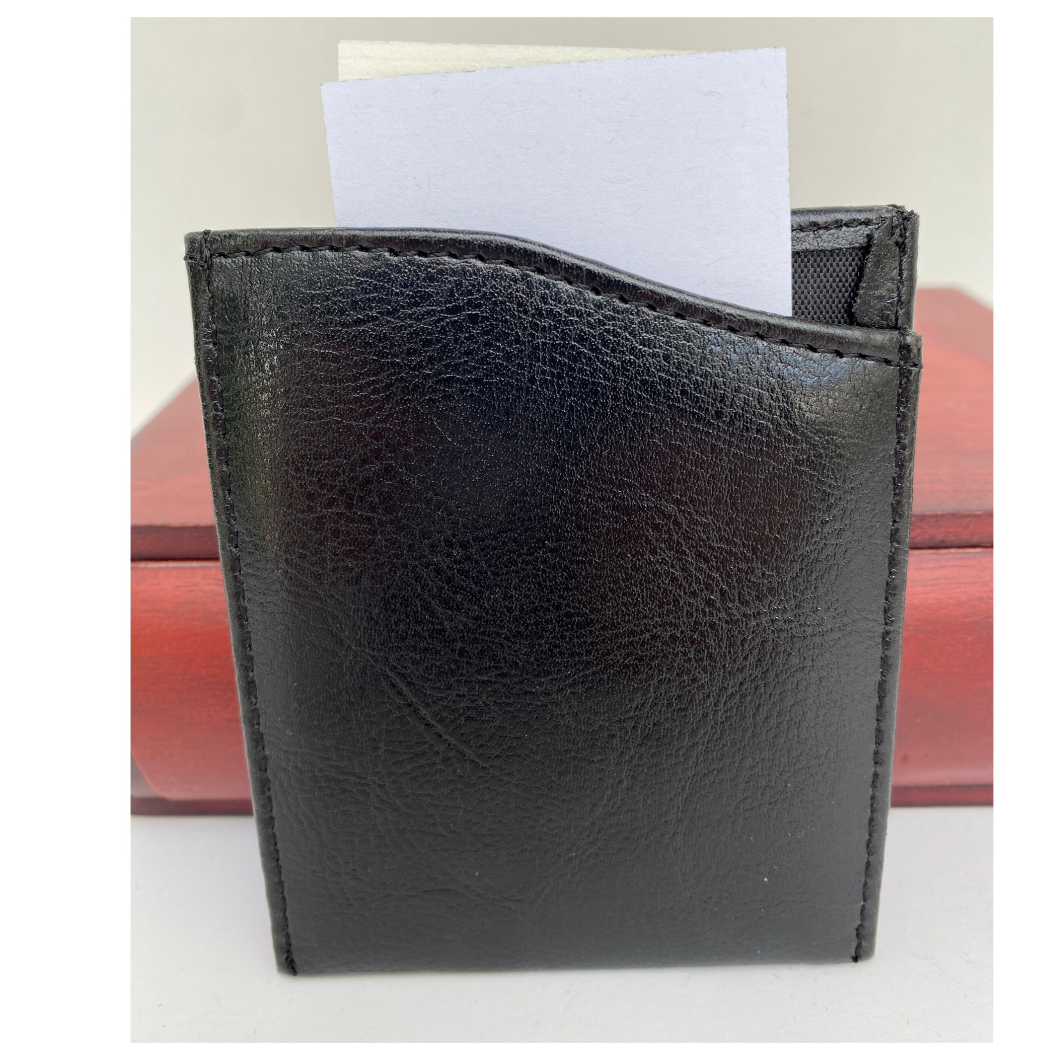 Money Clip, Black Faux Leather, Antique Gold Buffalo Head, Gift for Him