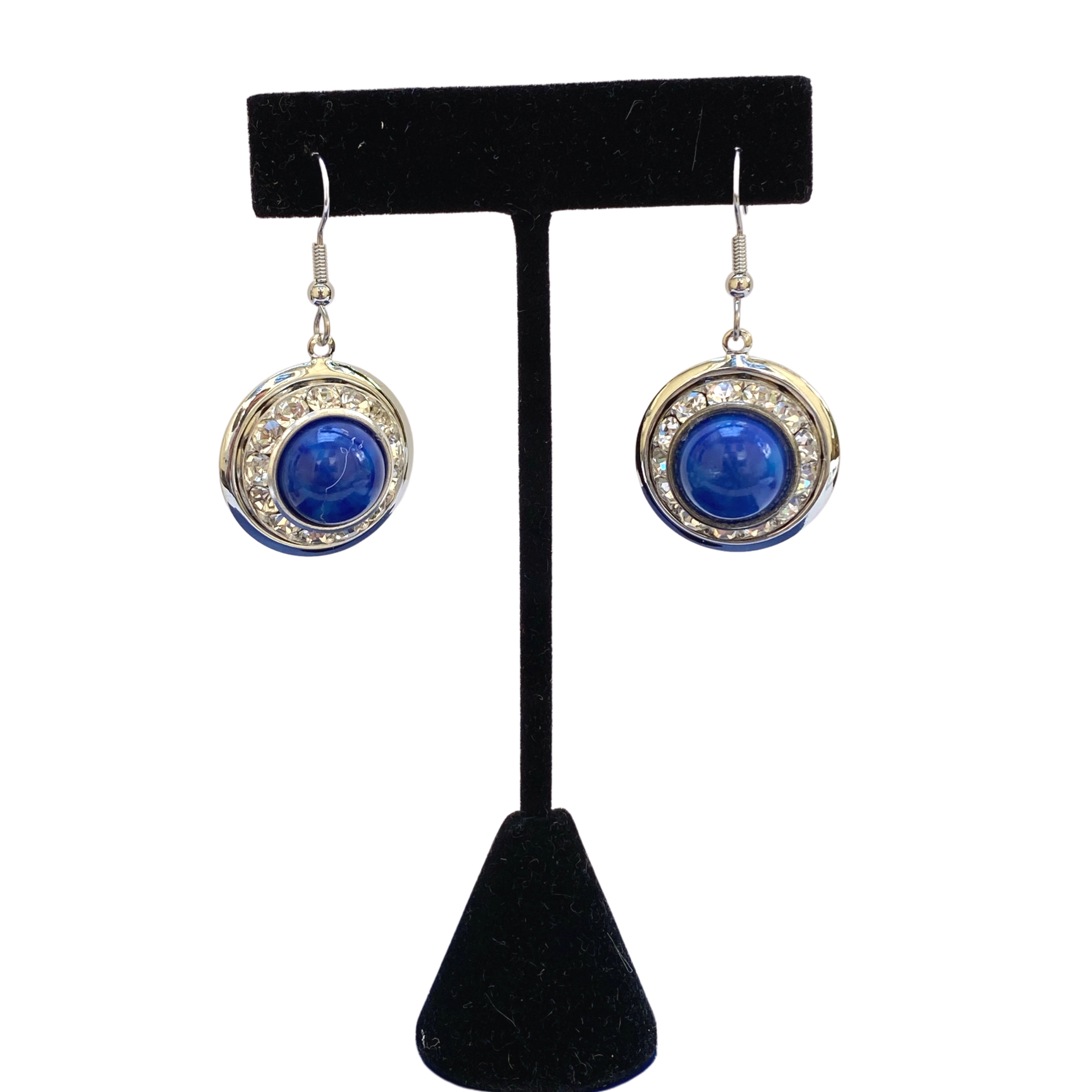 Earrings, Faux Lapis, Crystal, French Ear Wire, Handmade in USA