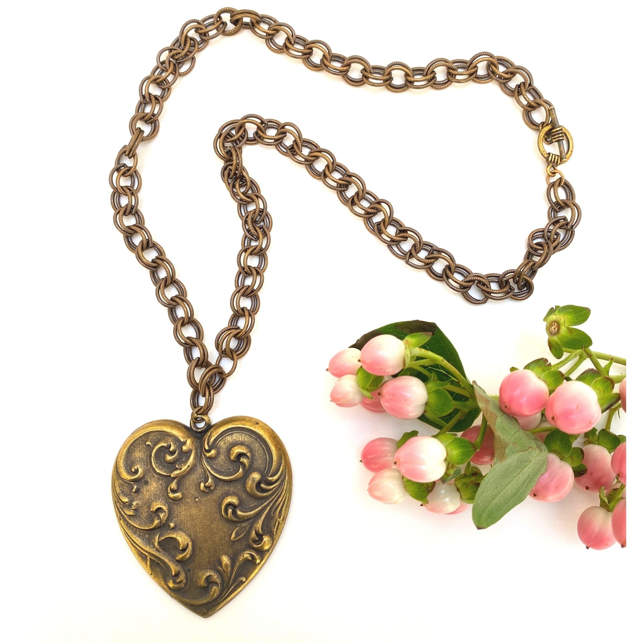 Heart Necklace, Vintage Antique Gold