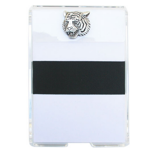 Tiger Notepad | Gift for Tiger Football Fan | Silver Tiger Head Acrylic Holder with White Paper