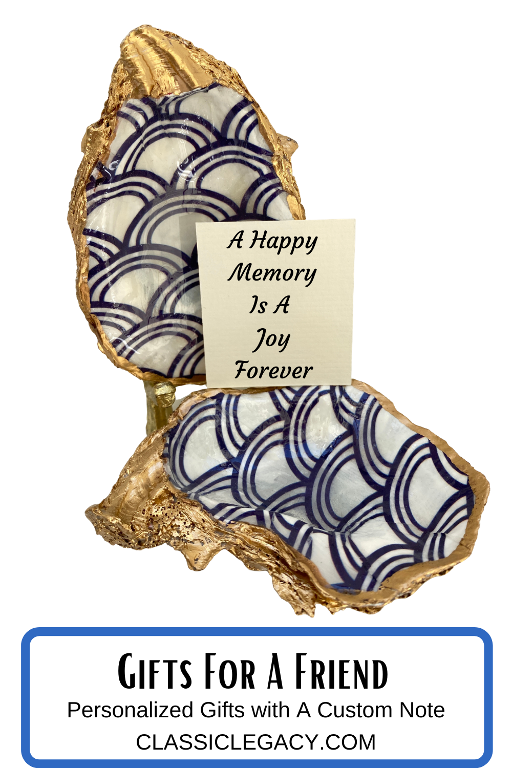 Oyster Shell Art, Jewelry Dish, Blue White Seigaiha Design