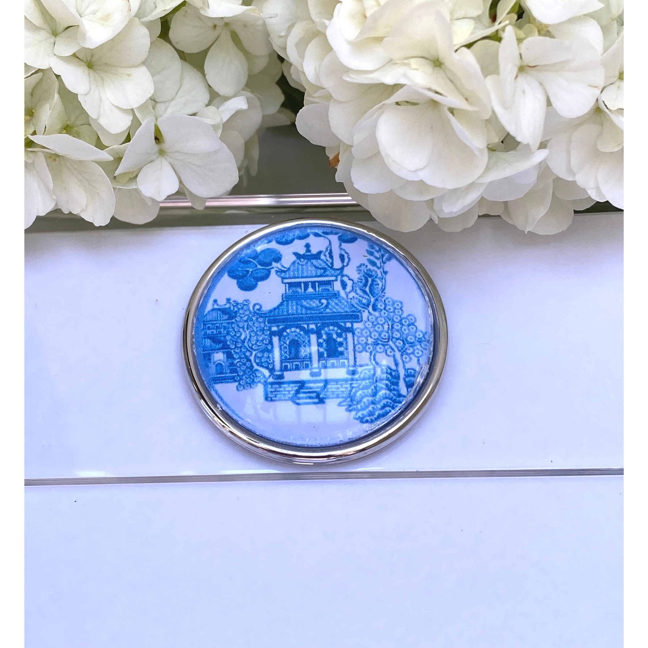 Blue Chinoiserie, Notepad, Paper Wrapped with Blue Grosgrain Ribbon