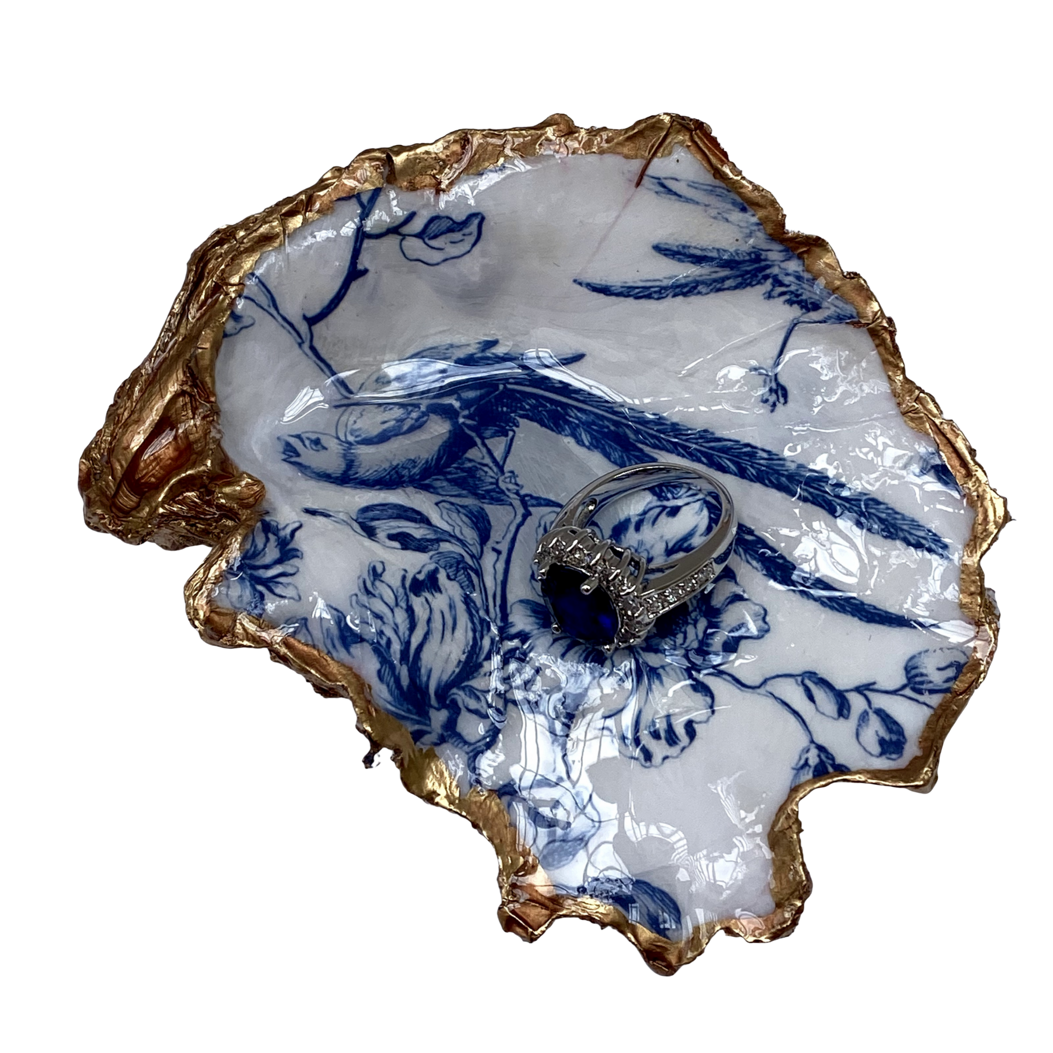 Shell Art,  Blue Chinoiserie Bird Design