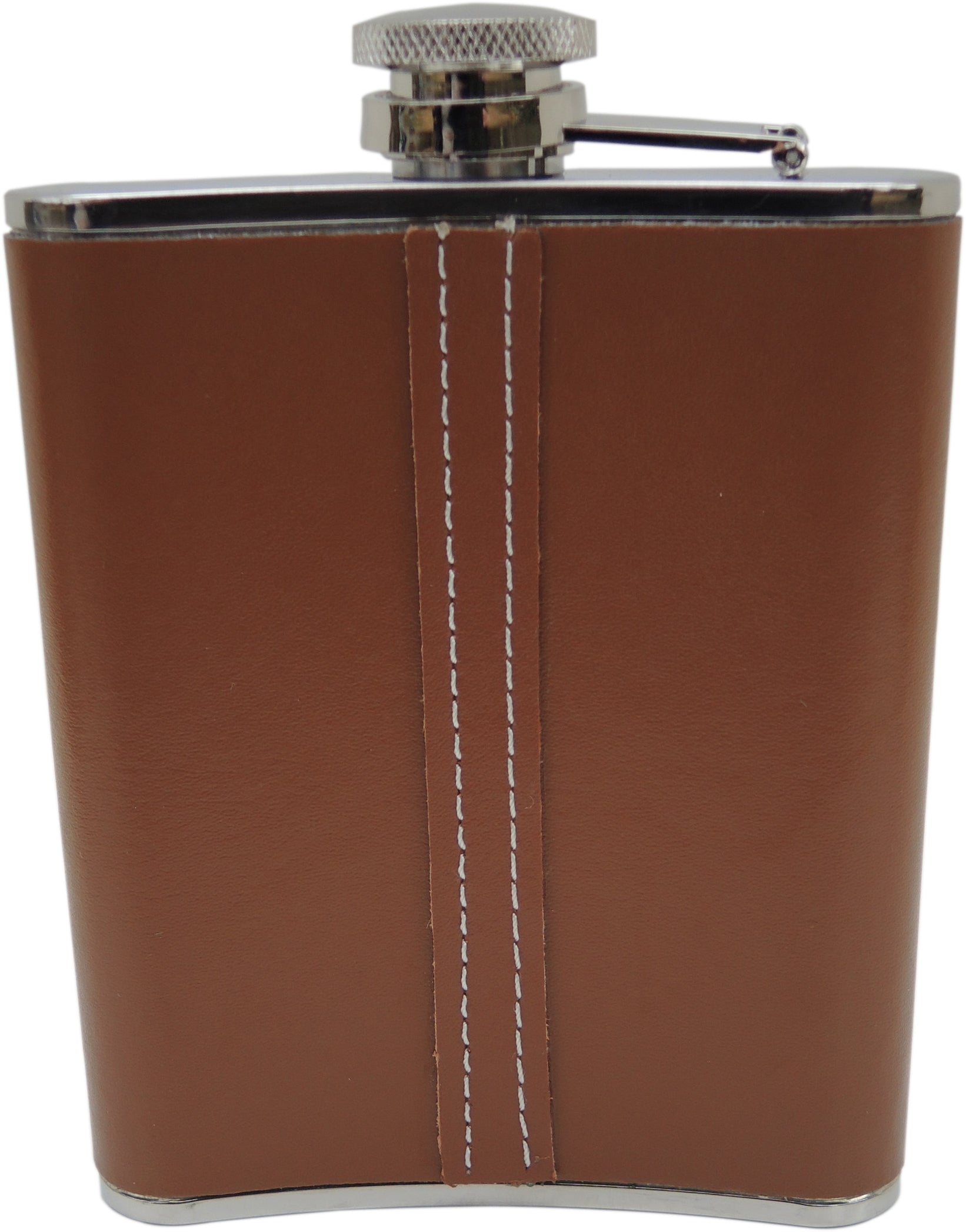 Back side of brown leather flask
