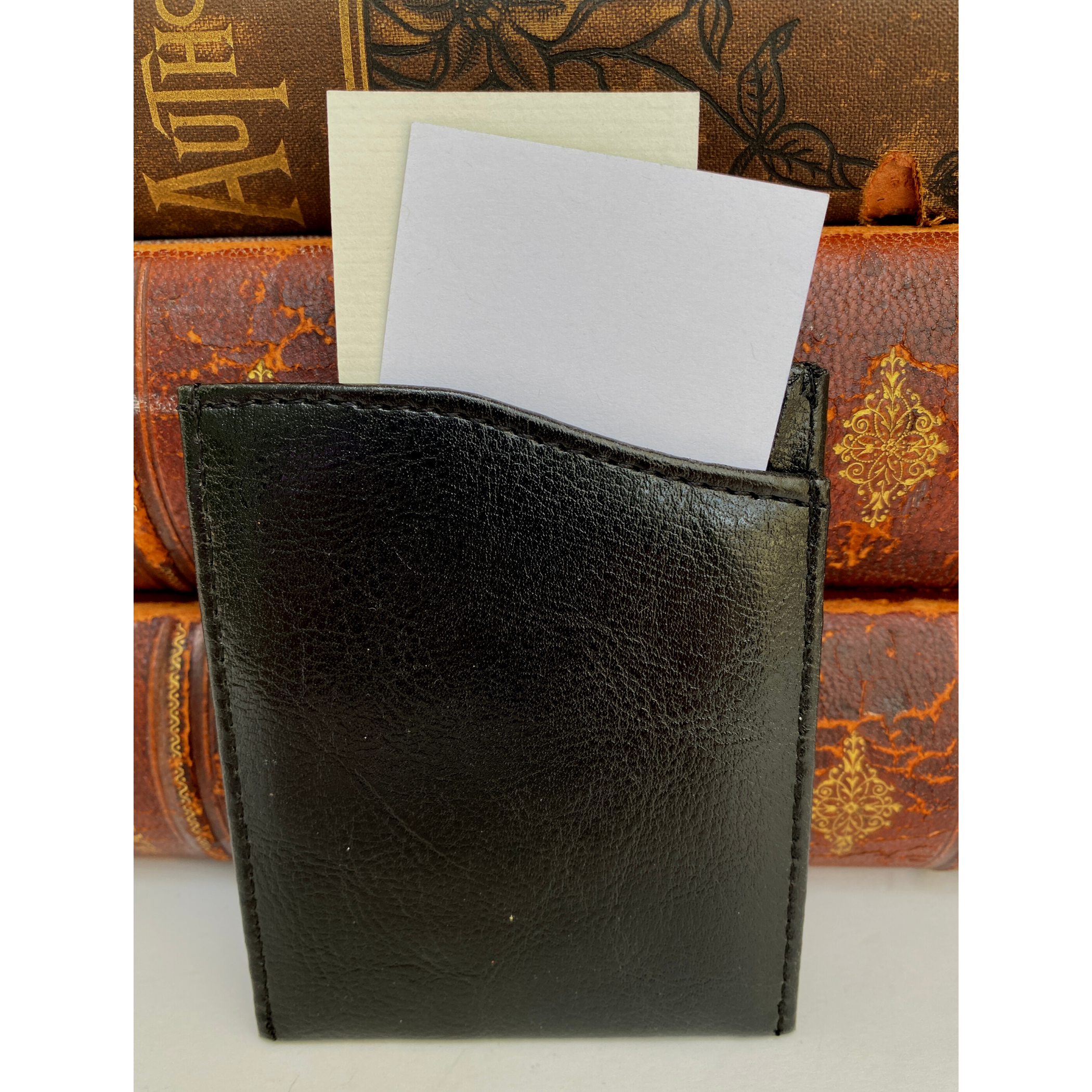 Black faux leather money clip back view
