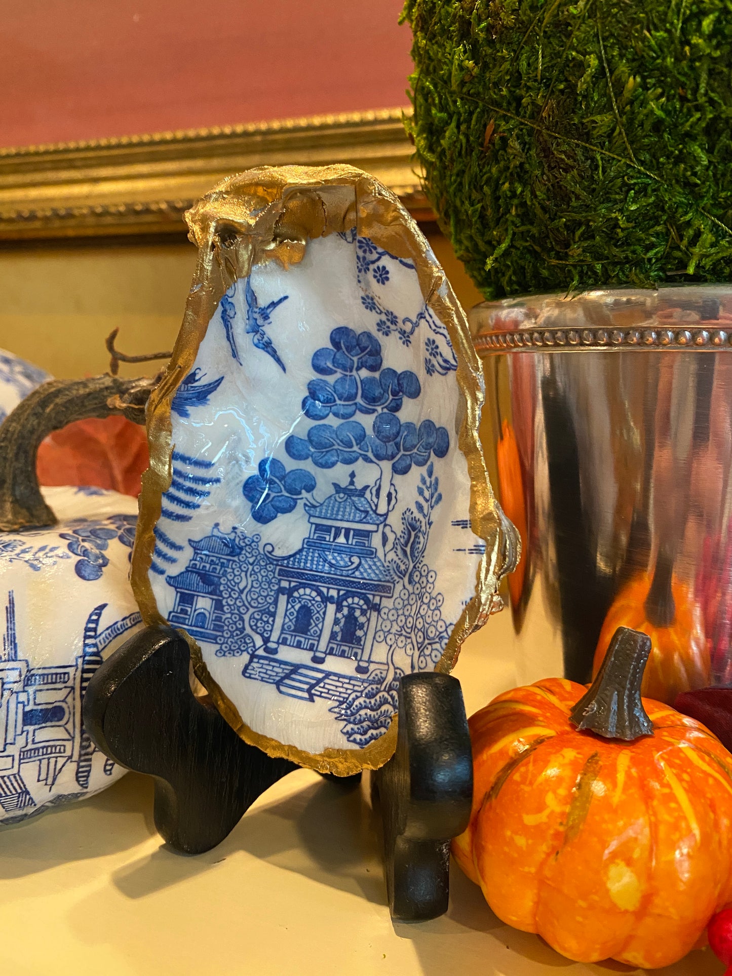Oyster Shell Art, Blue Chinoiserie