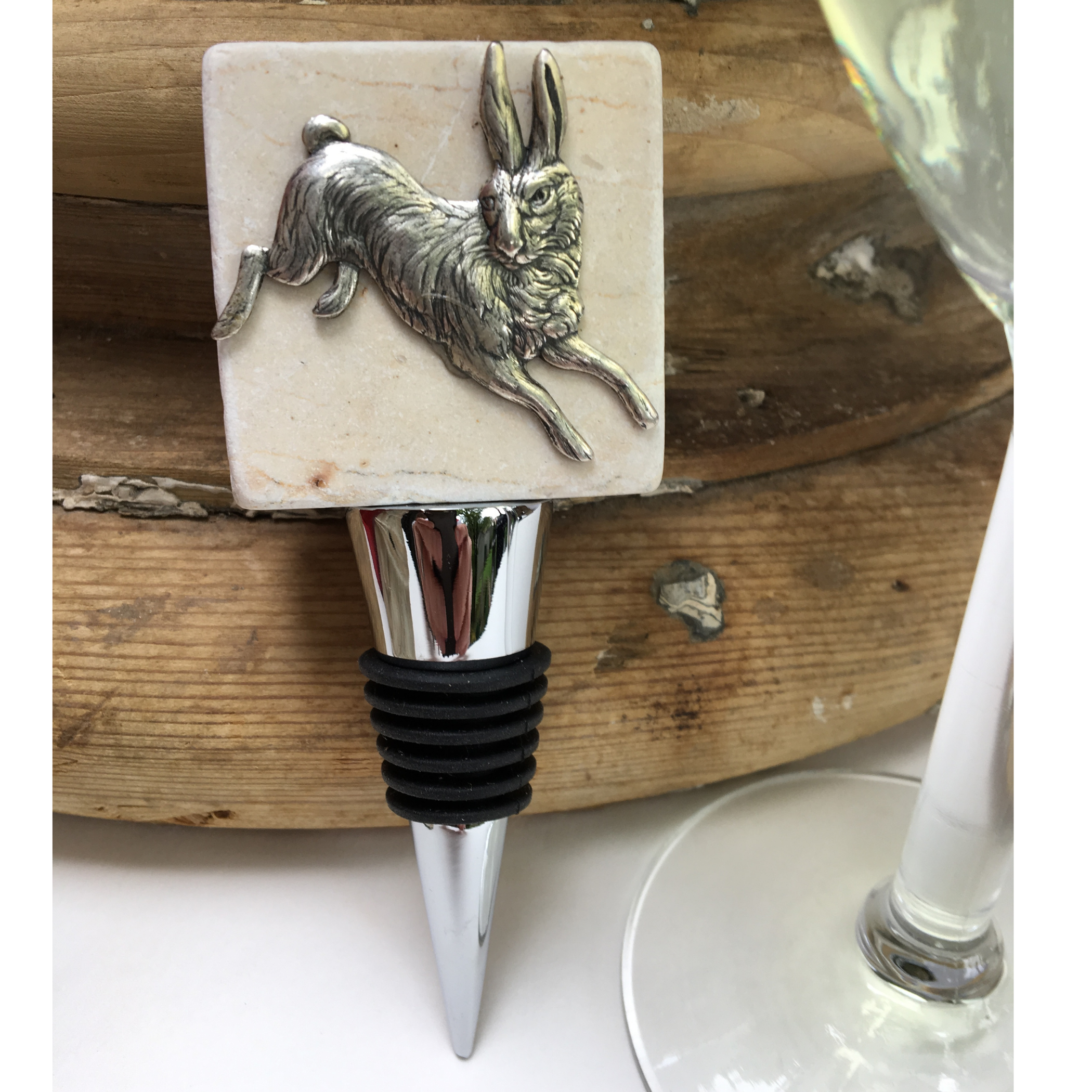 Bunny Gift, Marble Bunny Bottle Stopper, Silver Bunny, Gift for Rabbit Lovers