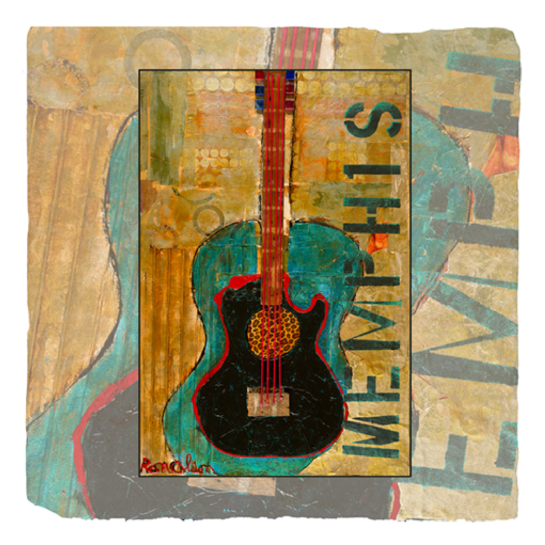 Coaster, Marble, Ron Olson Memphis, Gold Guitar Art
