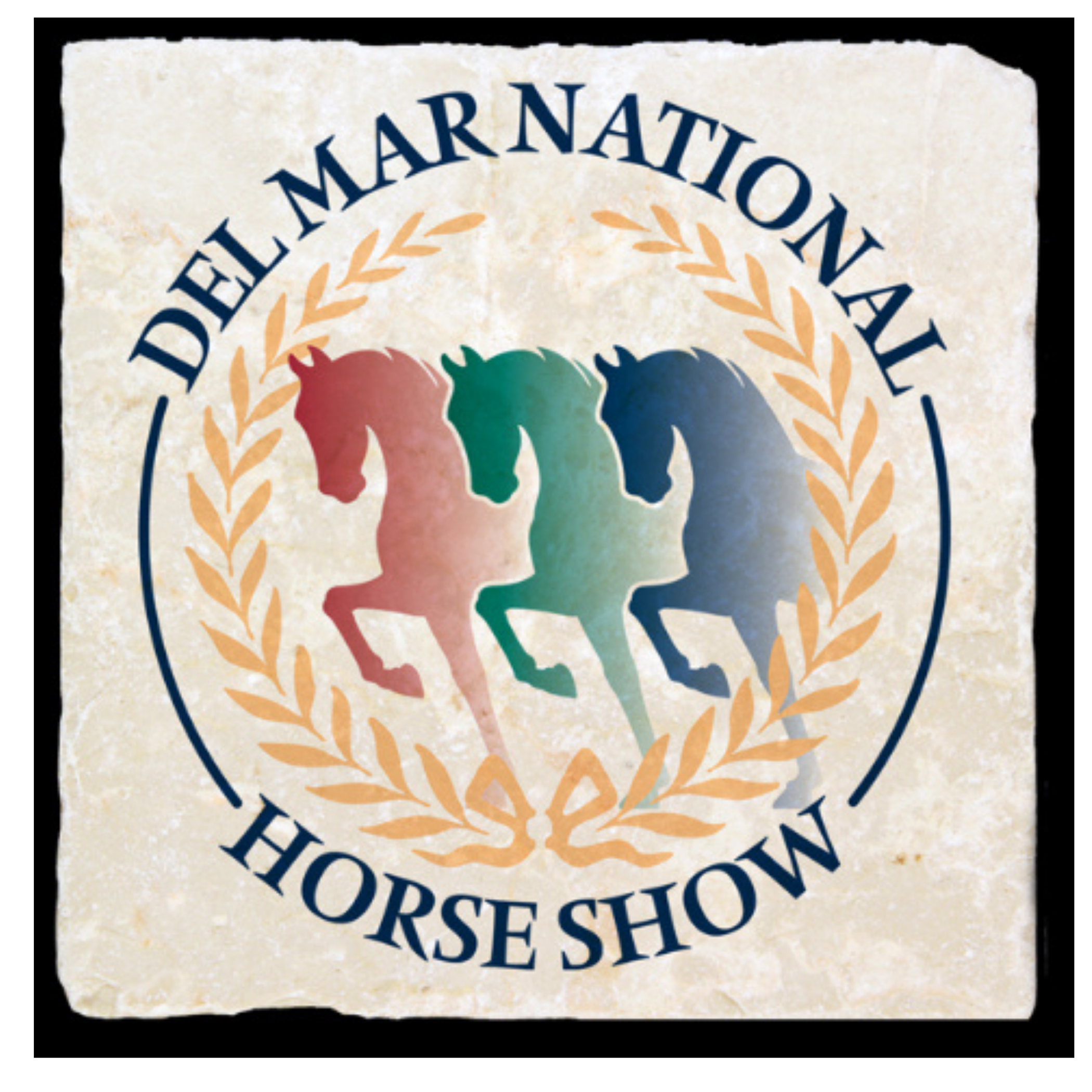 The Classic Legacy marble coasters feature your art or logo. Each is handcrafted and made i the USA. This was designed for the Del Mar National Horseshow.