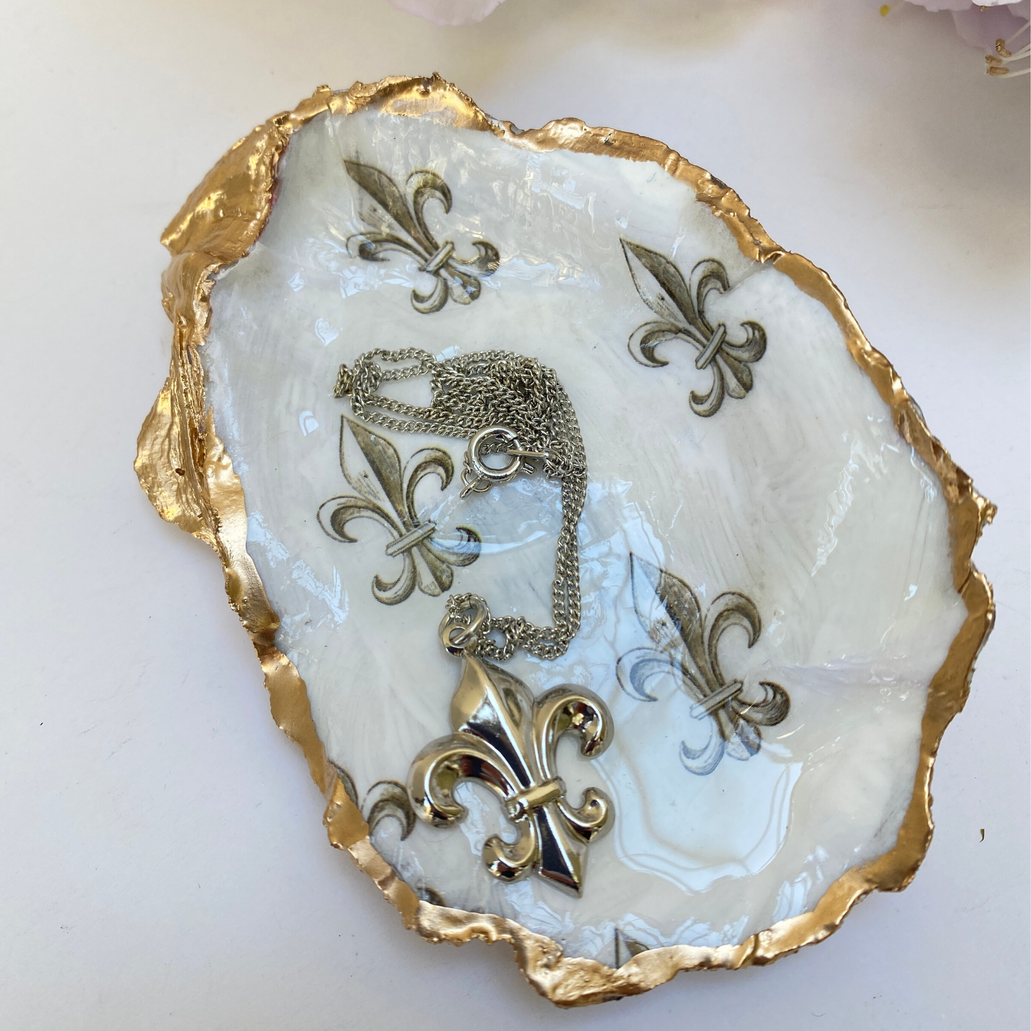 Mother's Day Gift, Fleur de Lis Shell Jewelry Dish