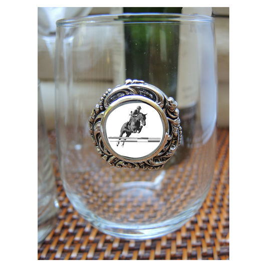 Hunter Jumper Equestrian Rider Stemless Glass
