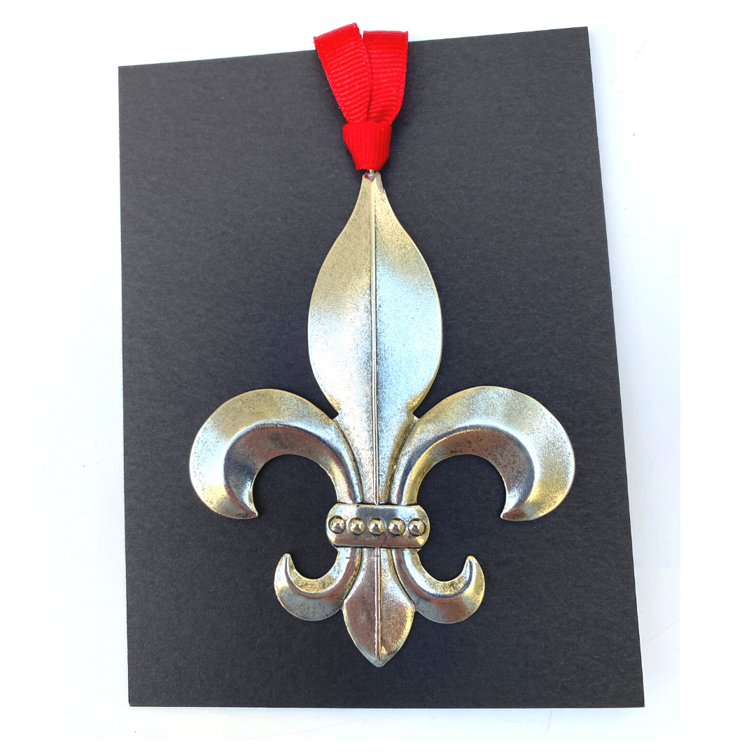 Large Silver Fleur de Lis Christmas Ornament that comes in Gift Box