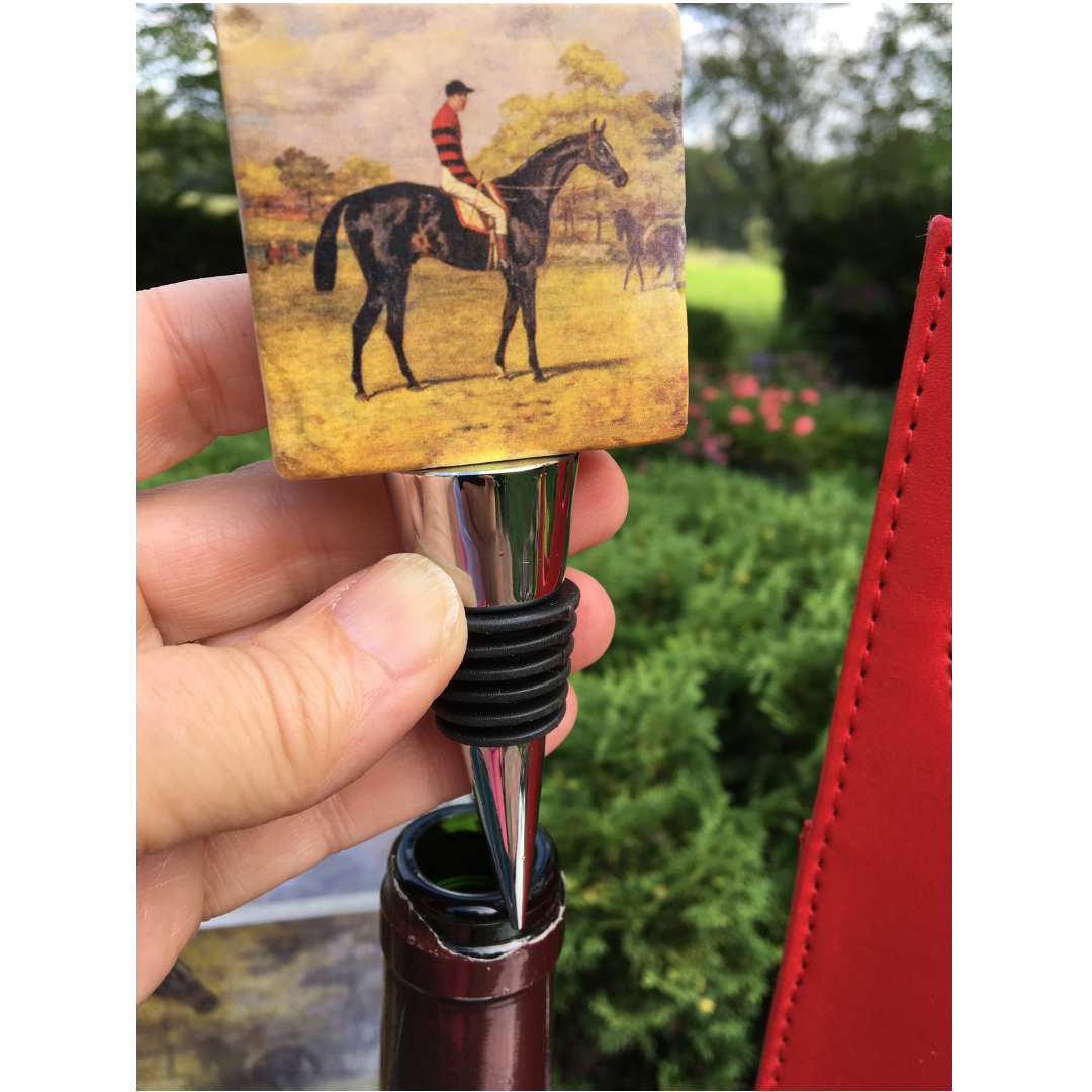 holding the bottle stopper for a racehorse fan
