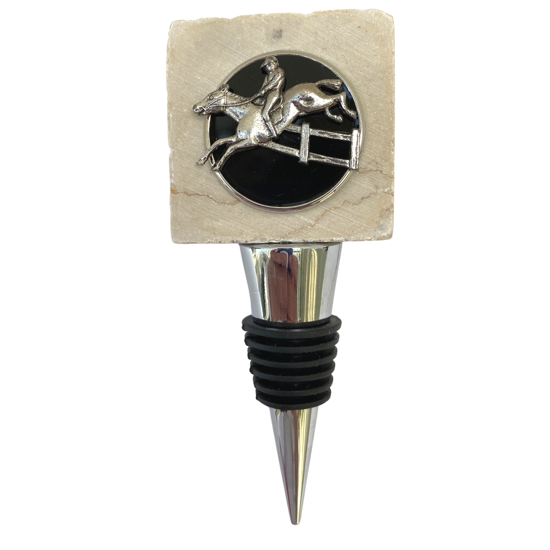 Marble Bottle Stopper with Hunter Jumper Rider & Horse