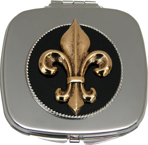 Purse Mirror, Black Gold Fleur de Lis