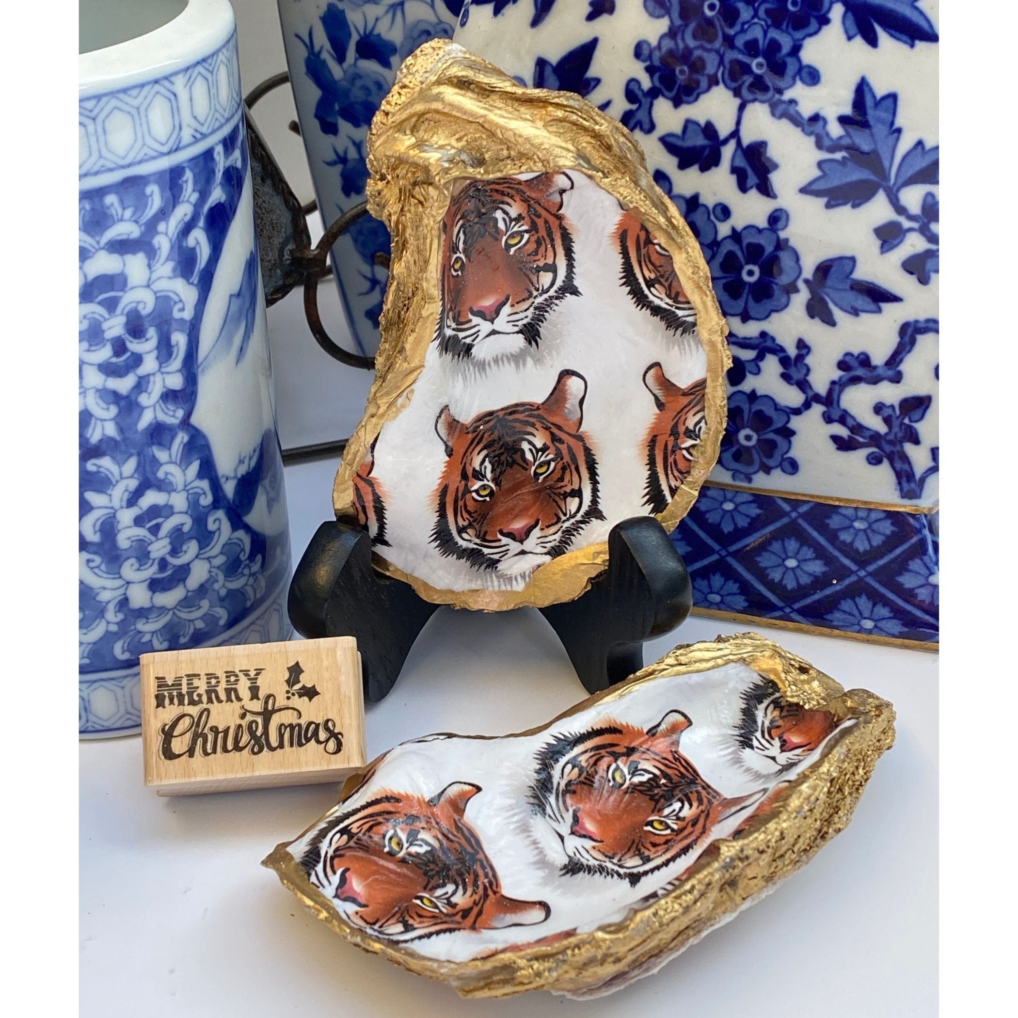 Tiger Face Oyster Shell Art | Tiger Home Decor | Tiger Football Fan Gift