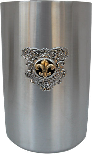 Beverage Cooler, Silver Medallion Black Gold Fleur de Lis