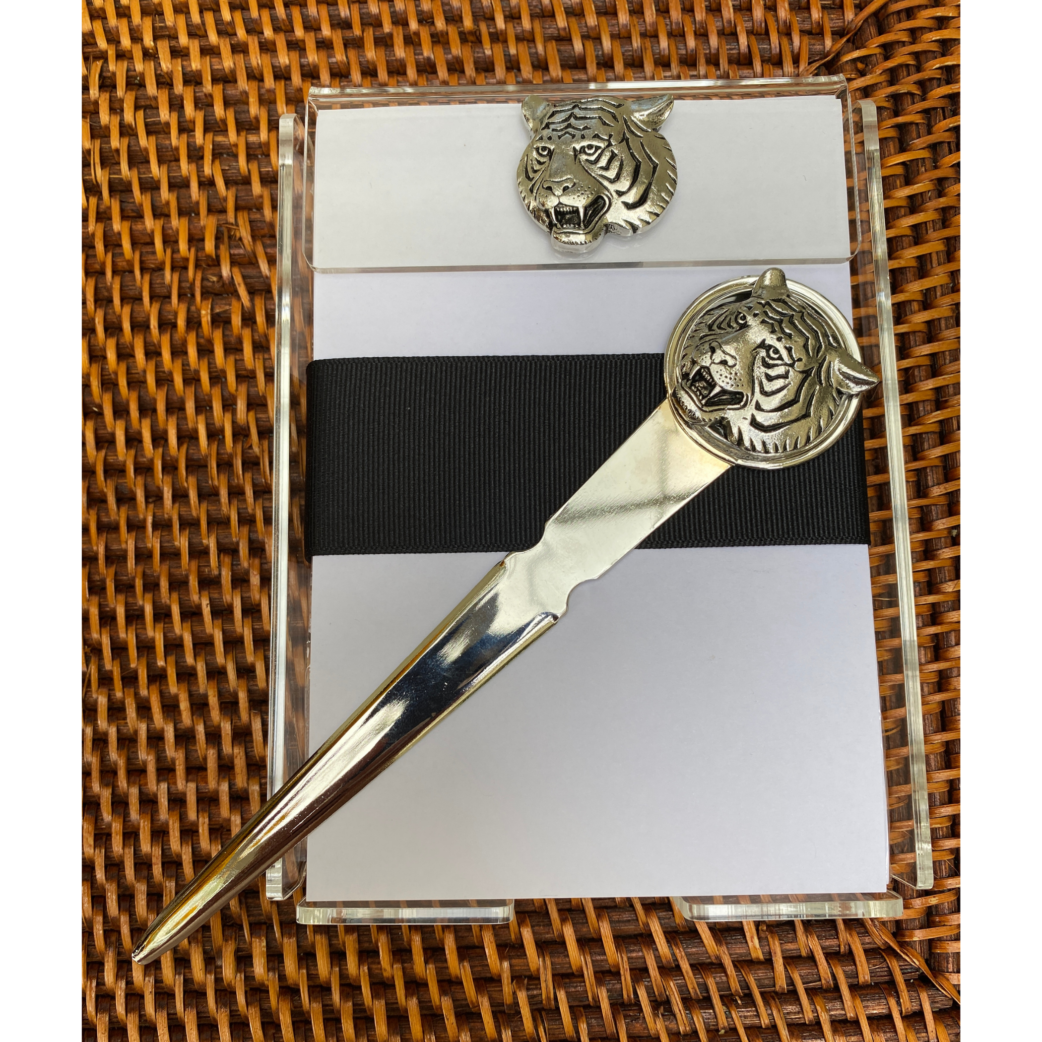 tiger letter opener with tiger notepad