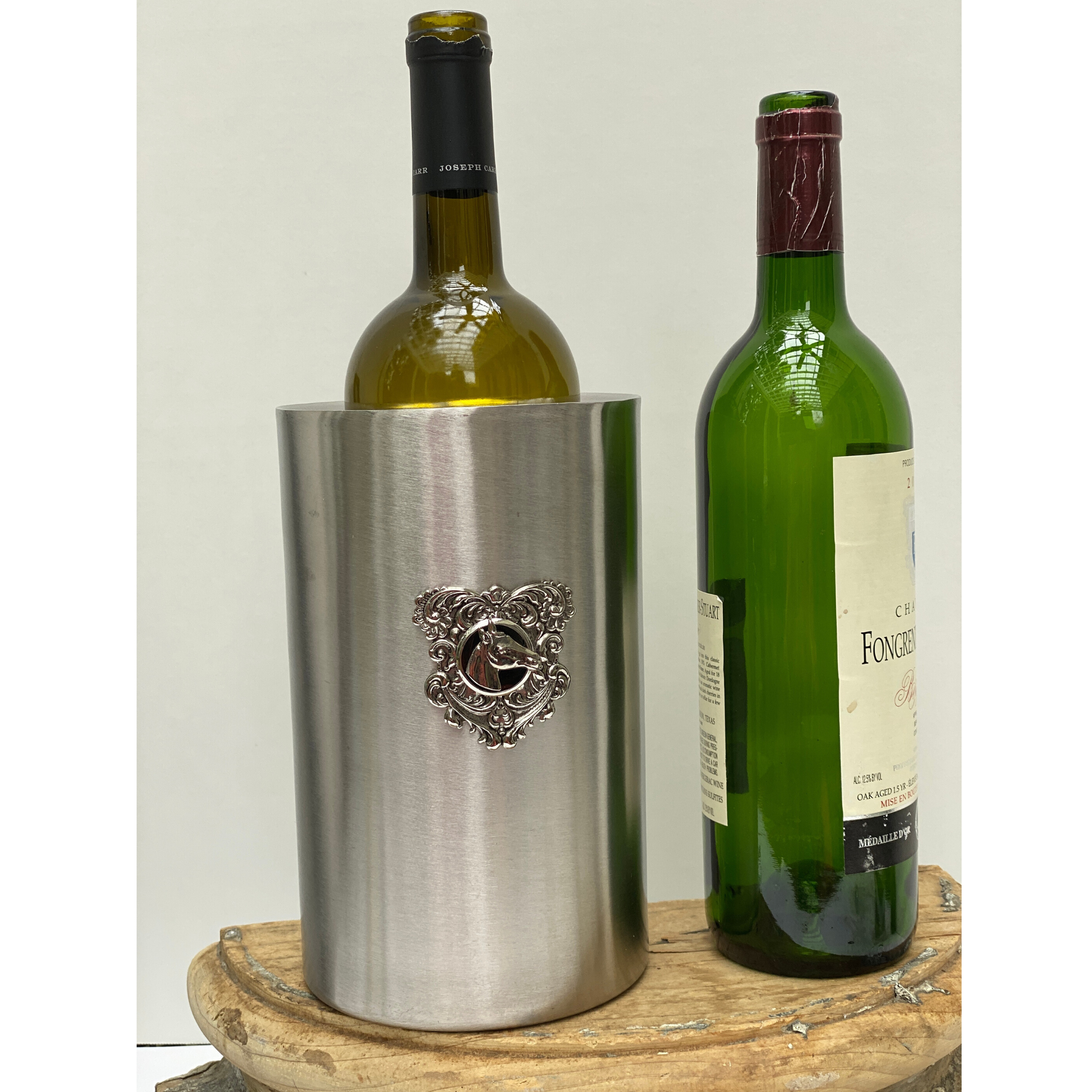 wine cooler for horse lover holds one bottle of wine and keeps wine at room temperature.