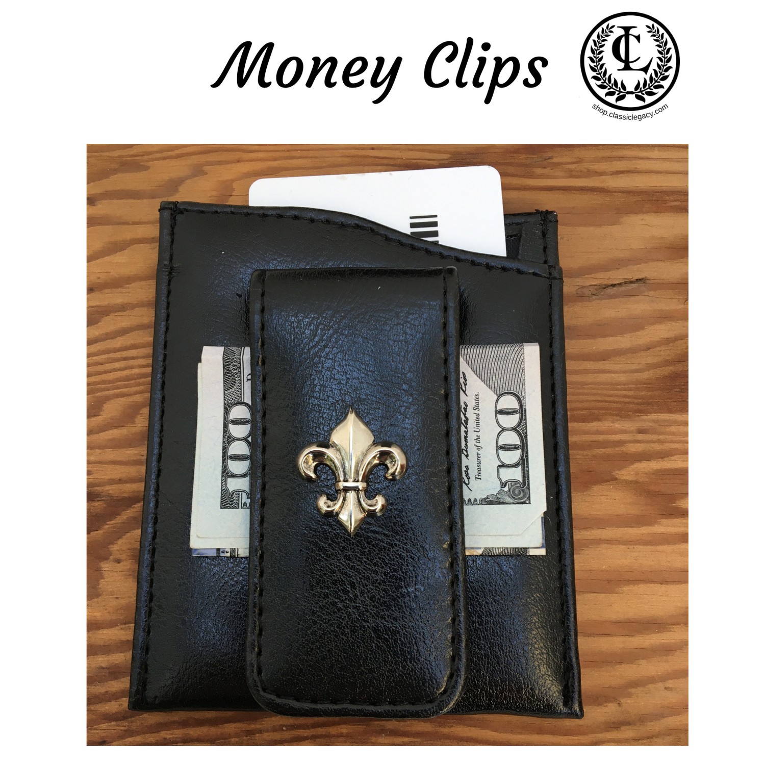 Money Clips, Silver, Black Faux Leather