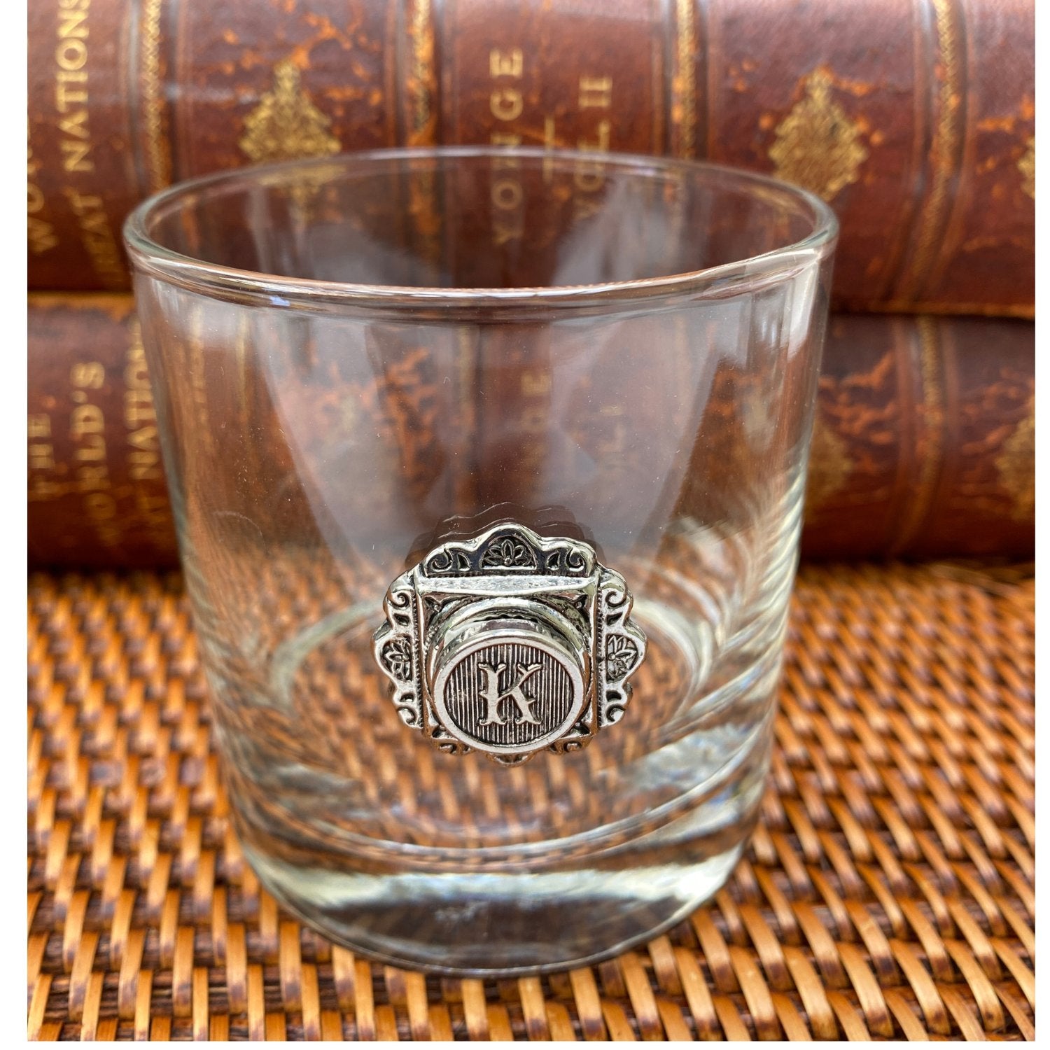 The whiskey bourbon glass by Classic Legacy includes glasses with silver medallions, glasses with initials, and custom design.