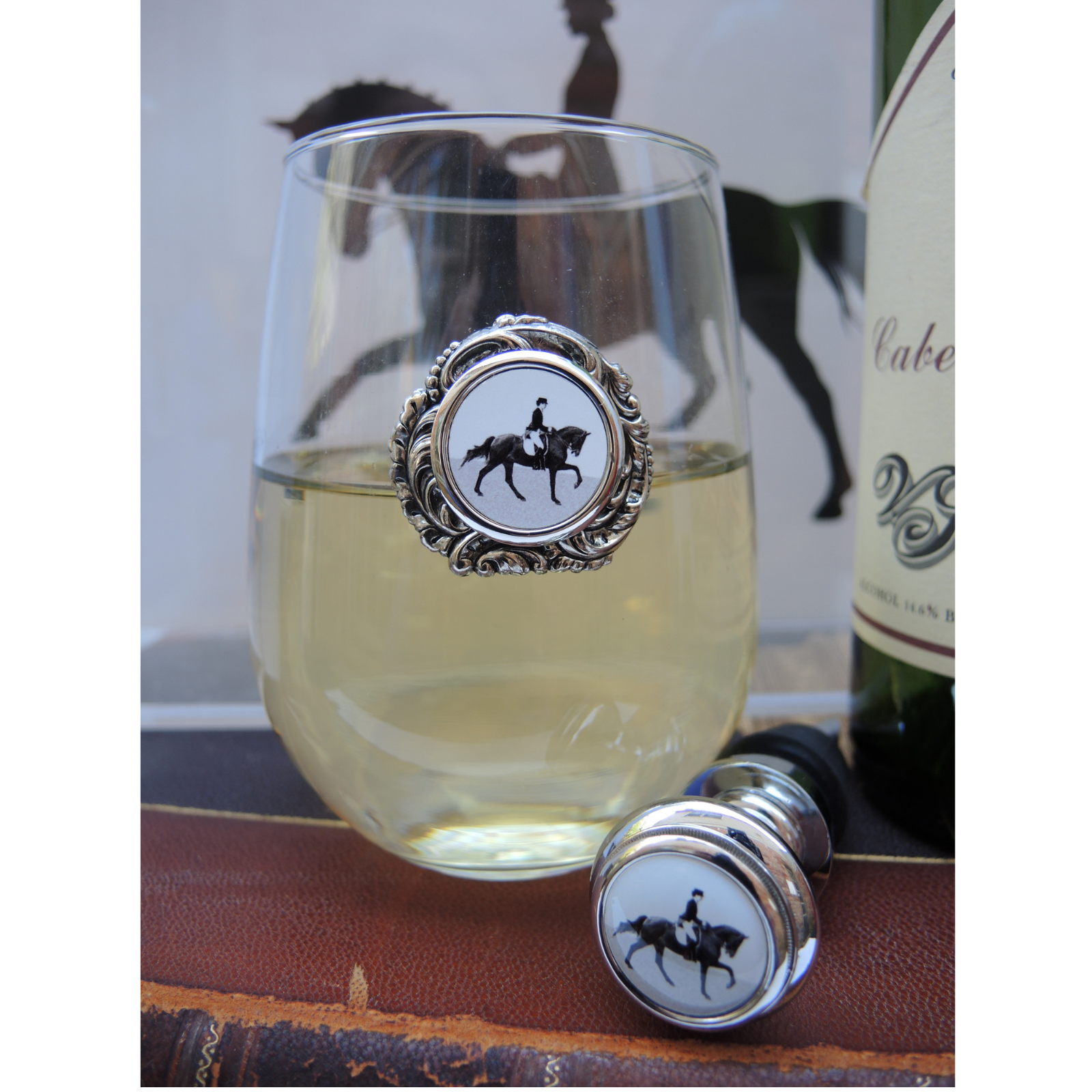 Dressage Gifts by Classic Legacy include wine bottle stoppers, glassware, decanters, desk accessories, jewelry, and home decor.