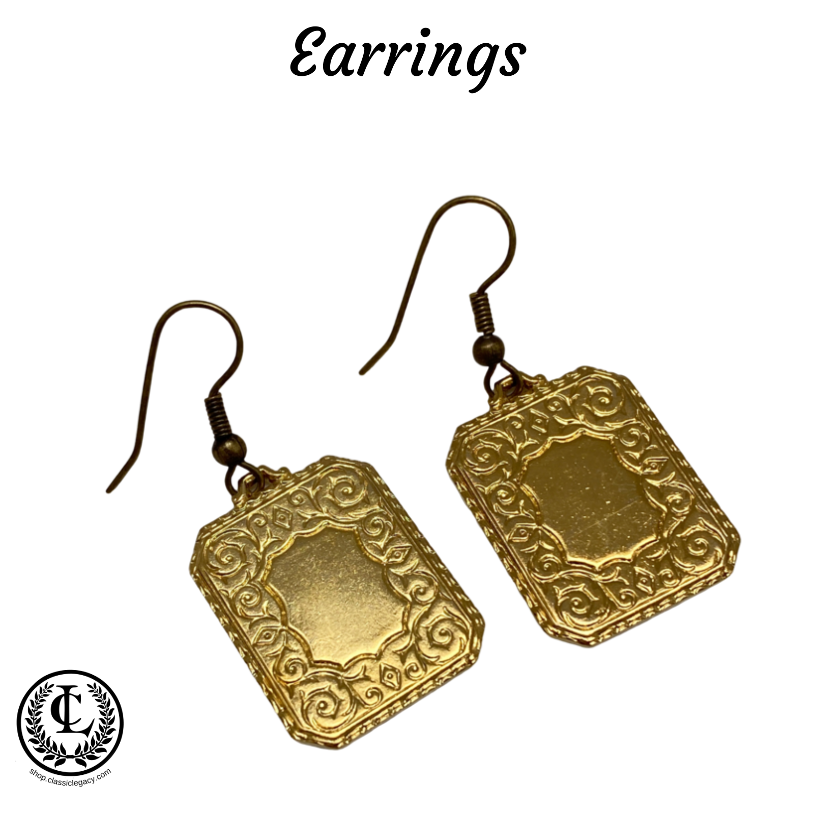 Earrings by Classic Legacy feature gold and silver vintage inspired medallions hung on delicate French ear wires.