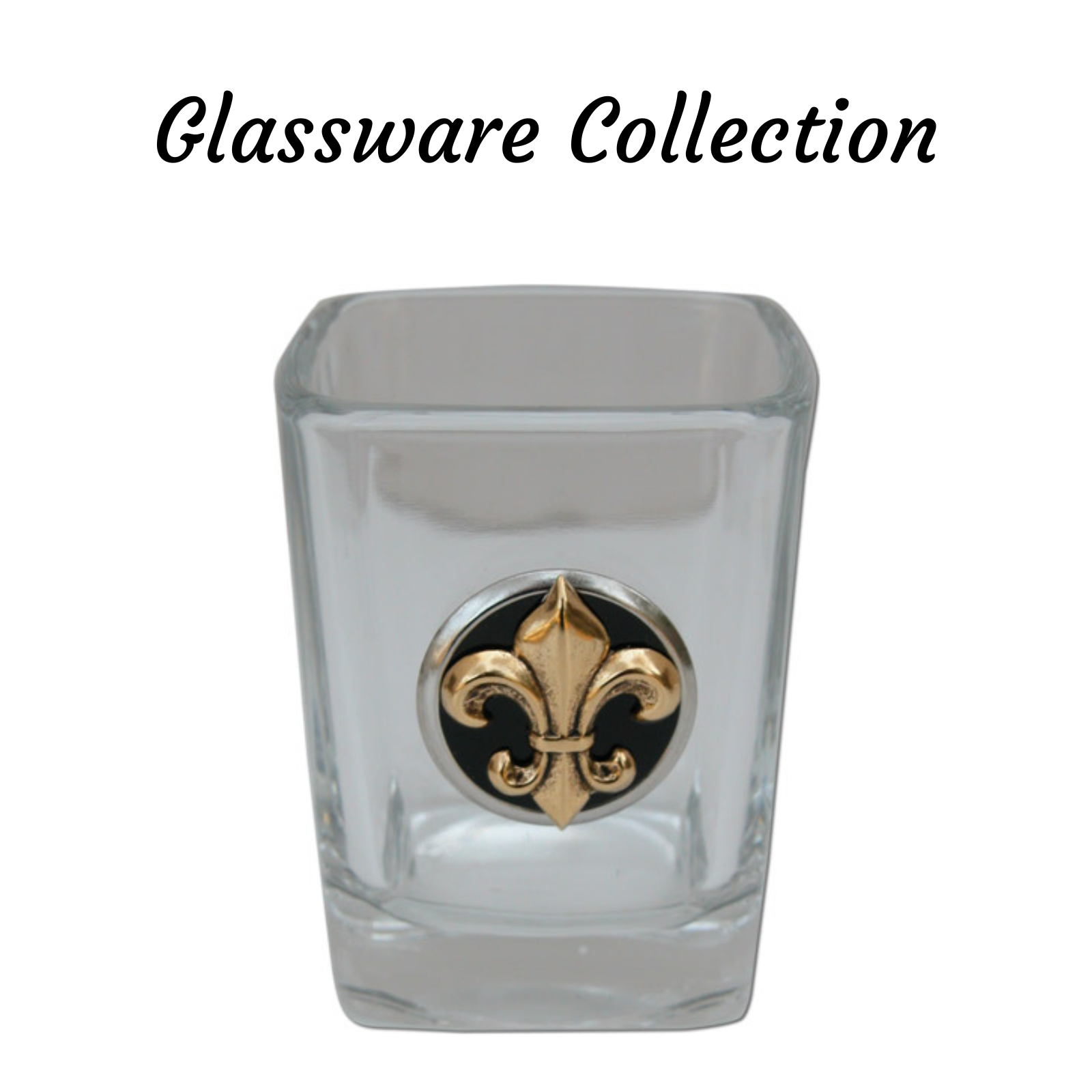 The Classic Legacy Glassware Collection includes stemless wine glasses, Glencairn glasses, and bourbon glasses.  Each glass is hand embellished with unique silver medallions.