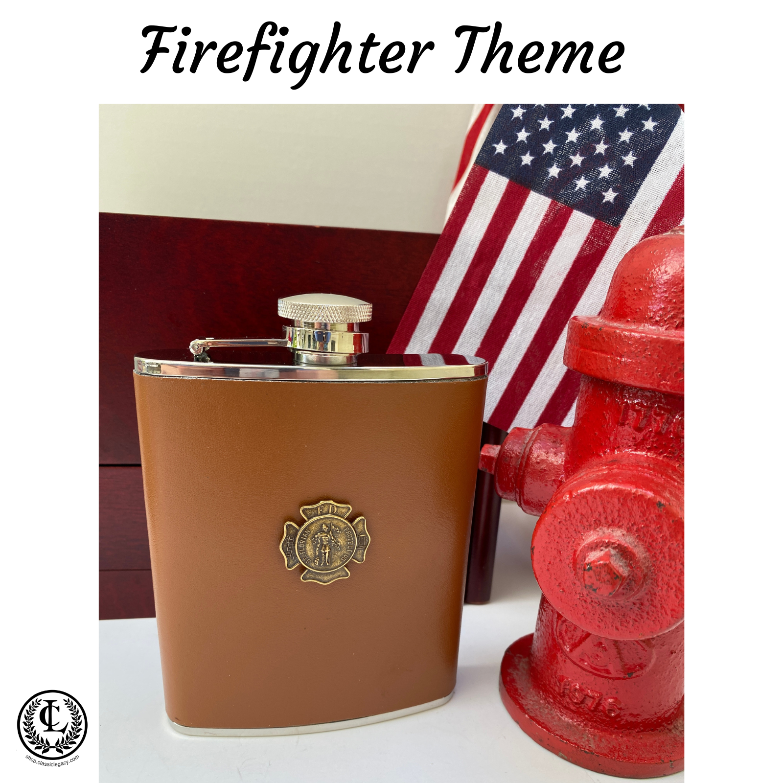 Firefighter theme gifts include flasks, wine accessories, jewelry & home decor.