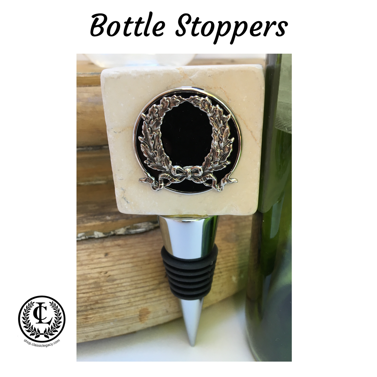 Marble Wine Bottle stoppers Embellish with Silver Medallions