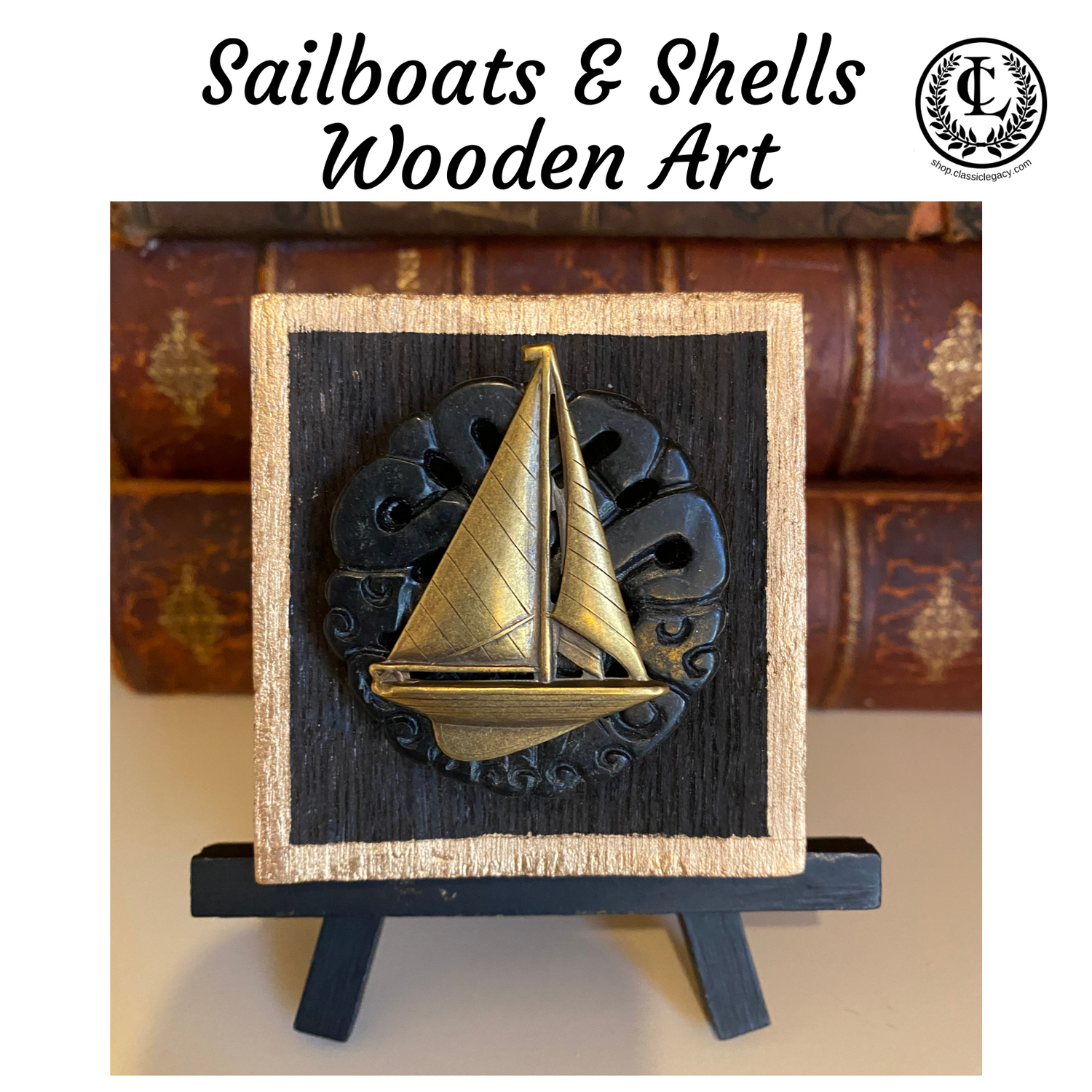 Shells and Sailboats, Bourbon Barrel Wooden Art