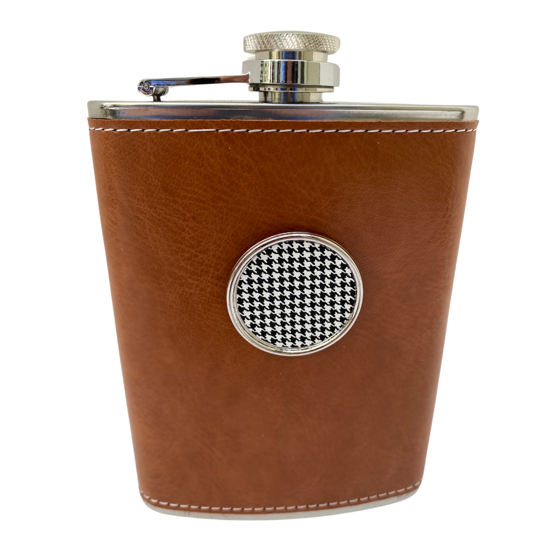 Houndstooth Leather Flask