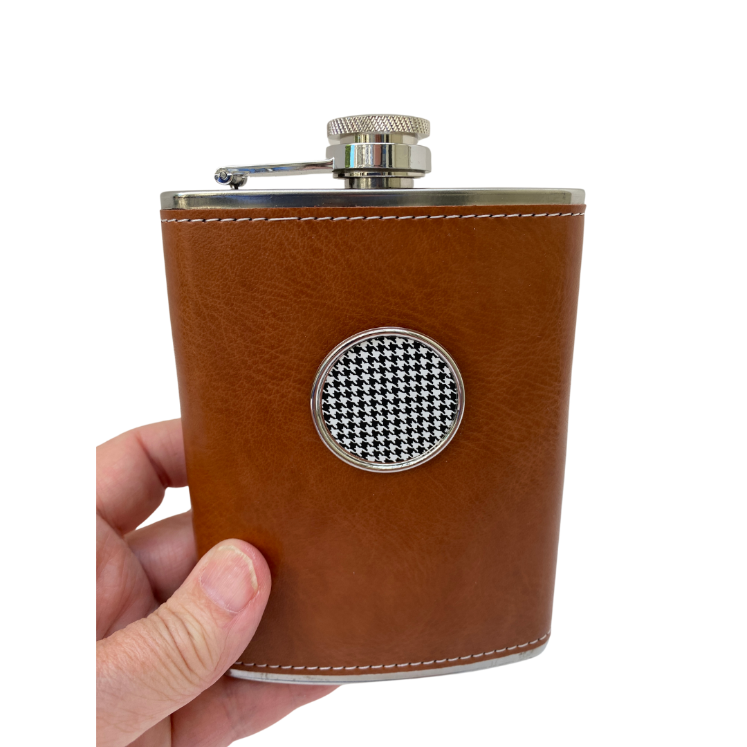 Houndstooth Leather Flask