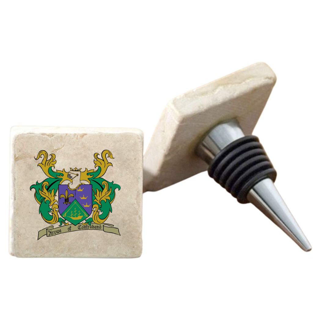 Custom Marble Bottle Stopper with Krewe Logo for Mardi Gras